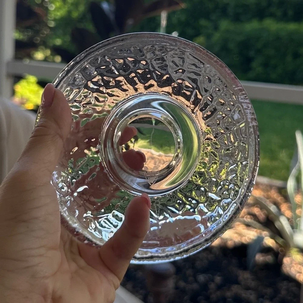 Orrefors Sweden Crystal Candle Holder Textured Ice Glass Votive Taper SignedVGUC